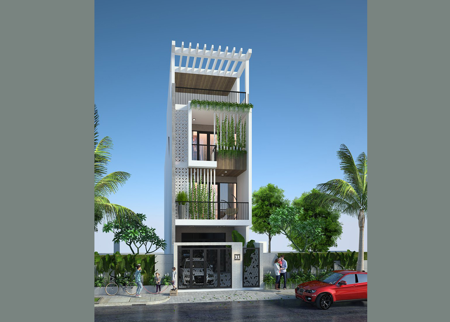 Nhà phố 4 tầng 5x25m (full hồ sơ thi công kiến trúc, kết cấu, điện nước)